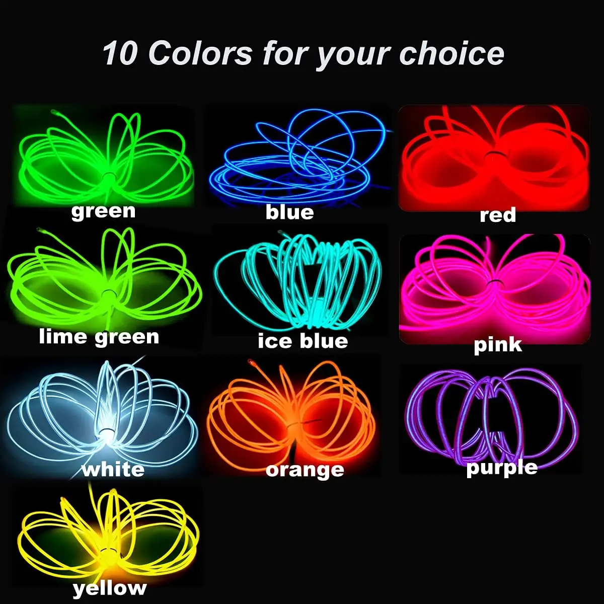 1pcs Glow EL Wire El Wire Portable El Wire Neon Wearable LED Light Electroemitting Light Battery Powered Glow Line for DIY Party