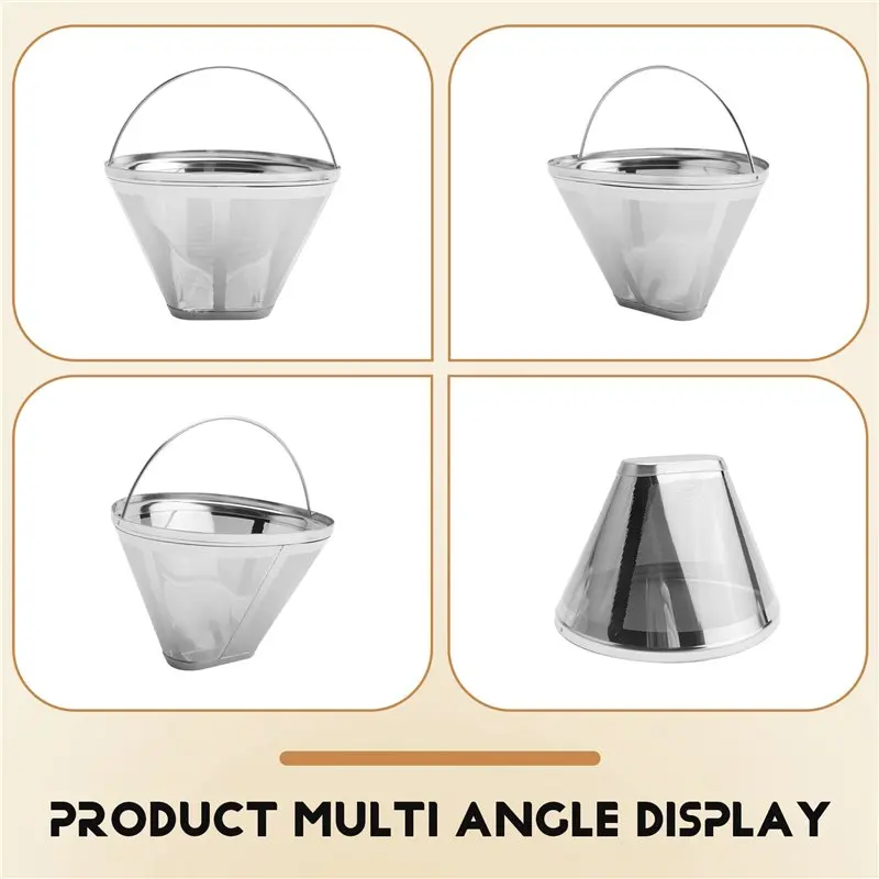 ABWR-Stainless Steel Coffee Filter, Suitable For Coffee Filter Replacement, 4 Cone Permanent Coffee Filter 2Pcs