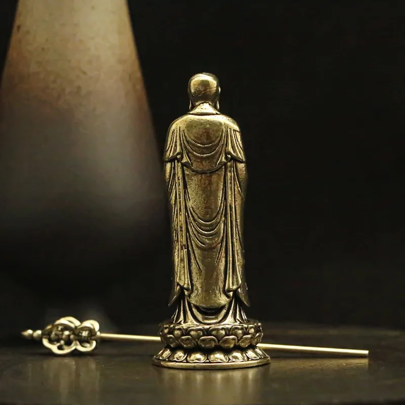 Neue Messing-Ksitigarbha-Bodhisattva-Figur Desktop Zen-Dekoration Kleine Feng-Shui-Statue für Büro und Wohnzimmer – Detail 7
