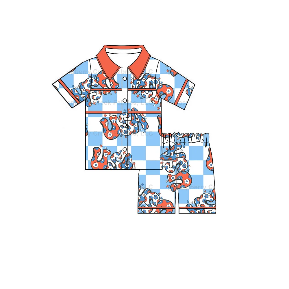 Boutique children's Boys' and girls' set Collared short sleeves dress with shorts Independence Day Print Series wholesal