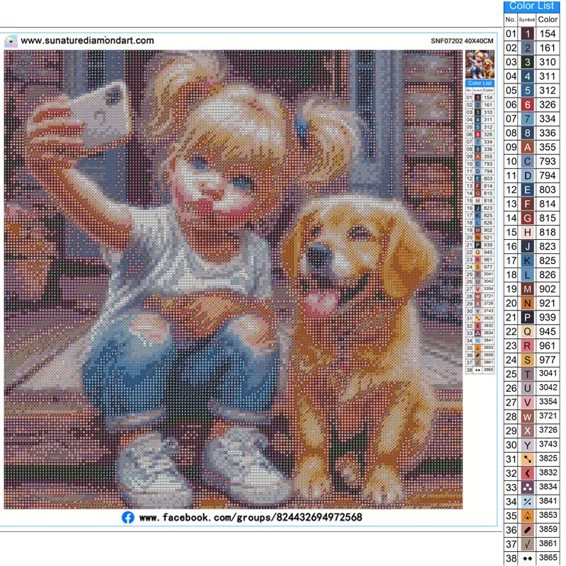 Sunature Diamond Painting Art Full Square Round Drills Girl Dog Diamond Painting Kit