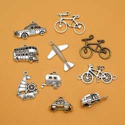 10pcs/lots Vintage Travel Camping Charms Airplane Aircraft Car Bus Bike Boat Taxi Pendants For Diy Jewelry Making Supplies