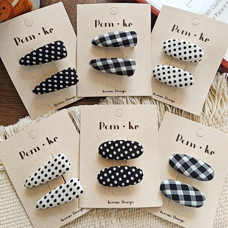 

2pcs/lot Simple Cloth BB Clip Student Girl Sweet Dot Plaid Fashion Hairpin Fresh College Girls Cute Black Clips Accessories