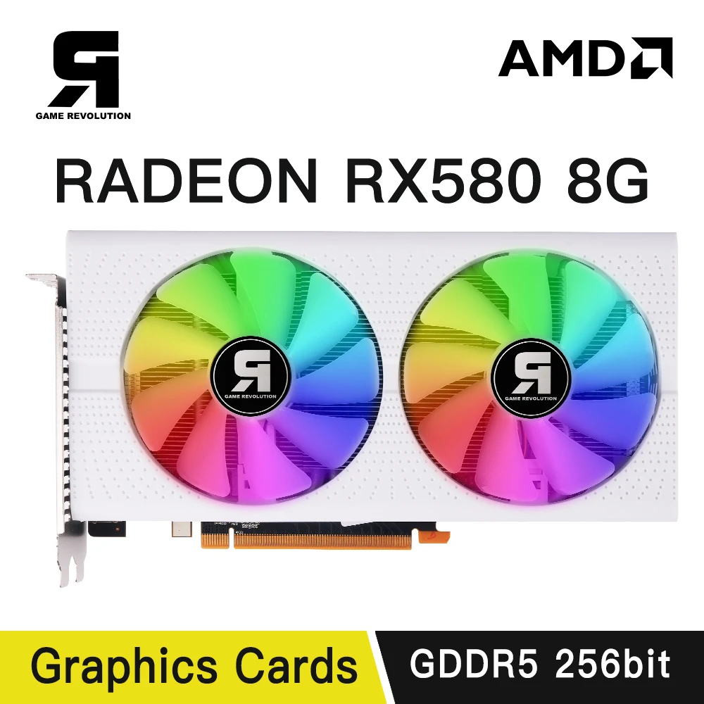 GAME REVOLUTION RX 580 8GB GDDR5 256bit White RGB AMD GPU For Desk Computer Gaming Graphics Card