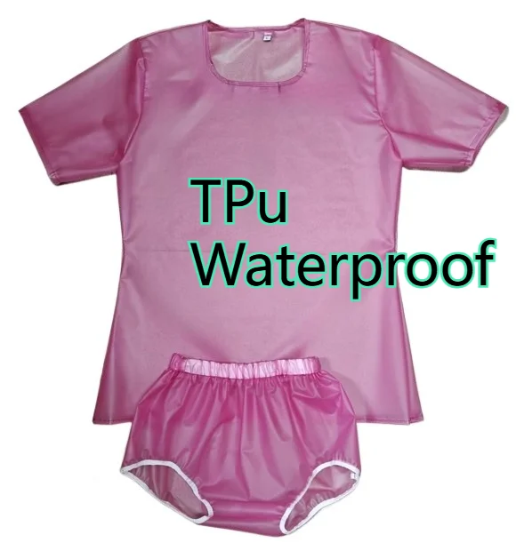 

Pearlescent Pink Plastic Pajamas TpuShort-sleeved Set Transparent Glossy Babes Loungewear Internet Celebrities with The Same