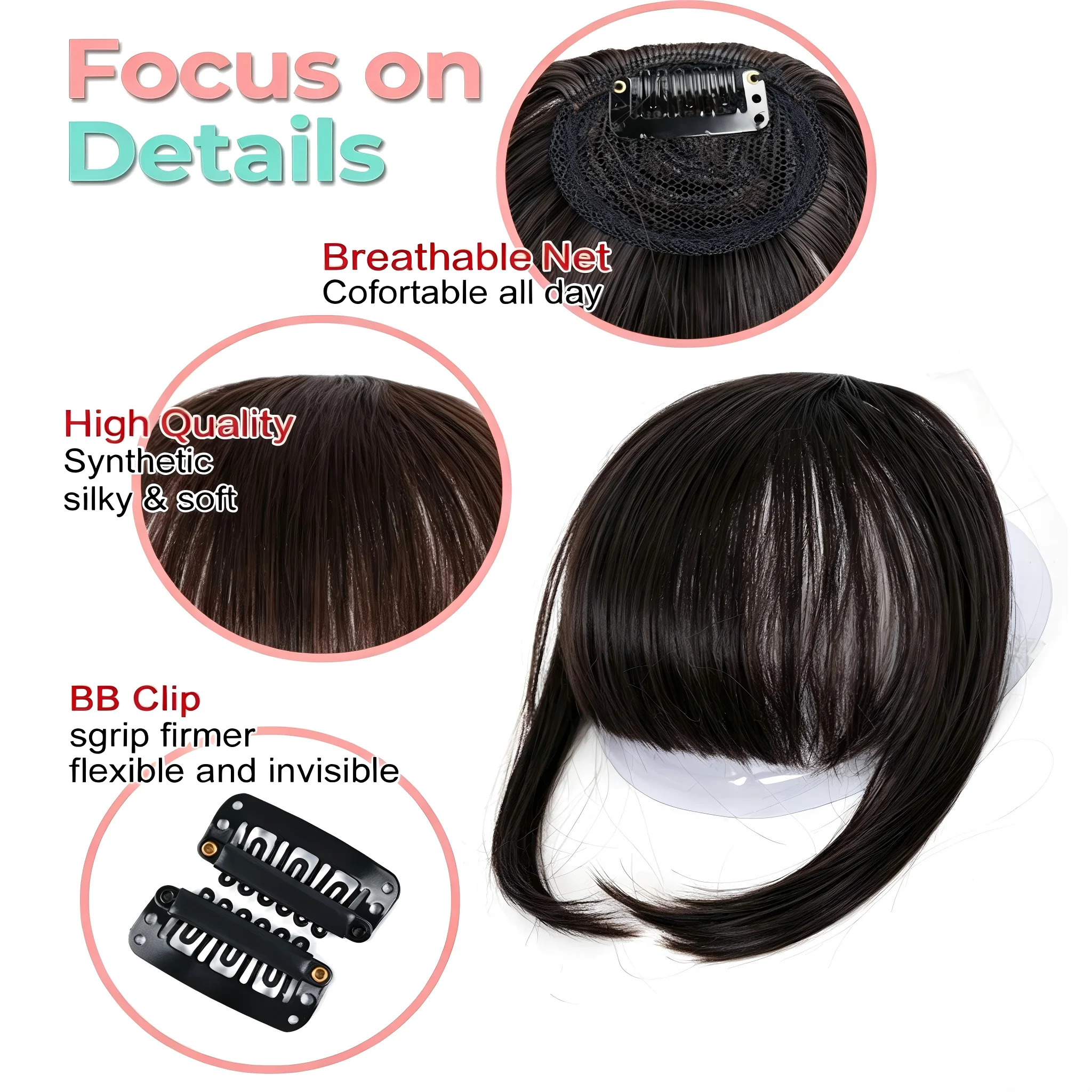 Women's Clip-in Hair Bangs Synthetic - close-up view