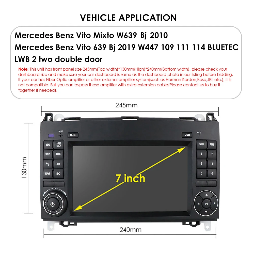 Android car radio with carplay Navigation+HD rear view camera for Mercedes Benz Vito 639 2019 W447 109 111 114 2 two double door