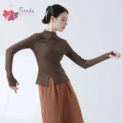 Chinese National Folk Dance Top Traditional Knot Button Shirt Women  Long Sleeve Modern Hanfu Classical Modal Costume Body Rhyme