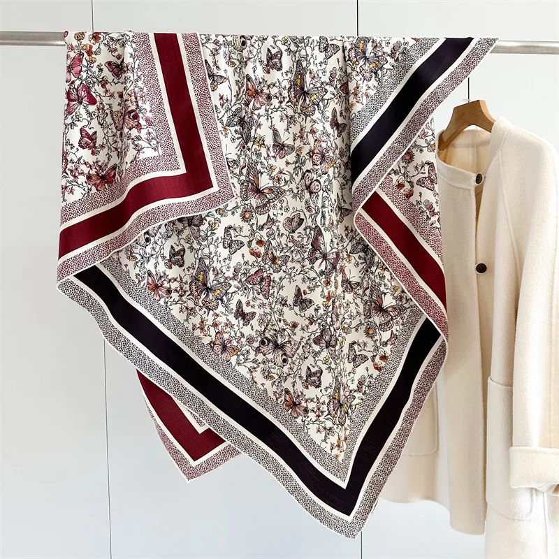 

Double Faced Warm Scarf Women Winter Shawls Silk Wool Hand-rolled Edge Scarves Square Big Bandanas Shawls Christmas Lover Gift