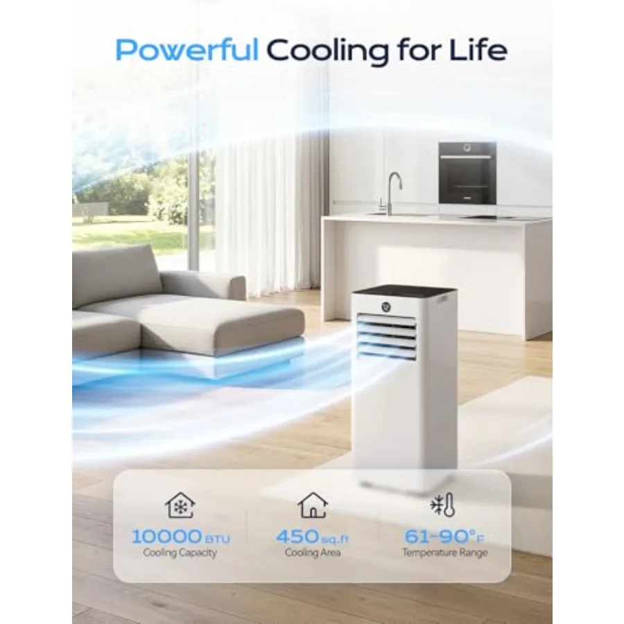 Portable air conditioner for home use, aluminum-coated evaporator coil, white, 2026 upgraded 10000 BTU quiet cooling with 4-in-