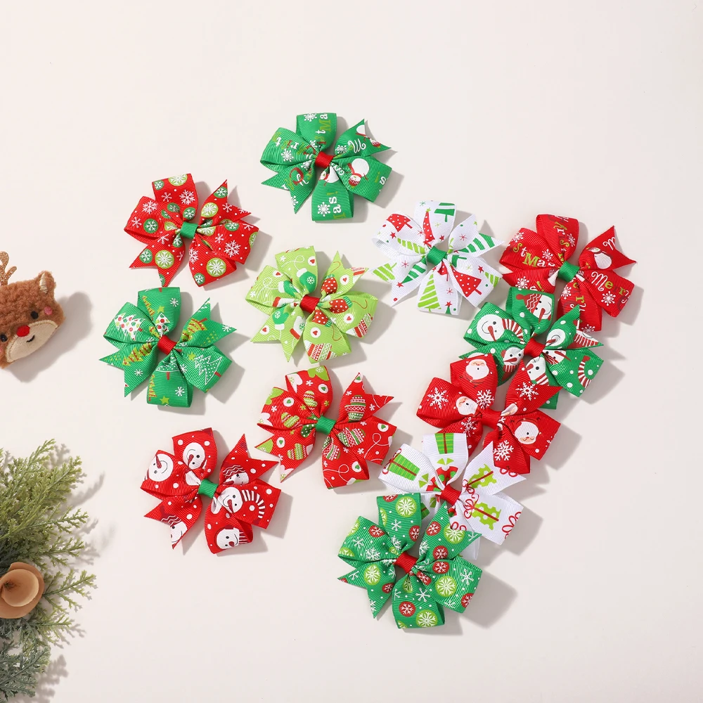 

12/24pcs Christmas Pinwheel Bows Hair Clips Set for Girls Festive Santa X'mas Hairpins Holiday Headwear Kids Hair Accessories
