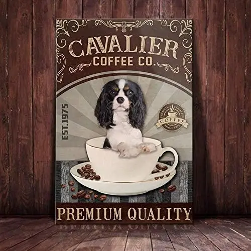 MATou Christmas Metal Tin Sign Cavalier King Charles Spaniel Dog Coffee Company Bathroom Living Room Dog Lover,12 * 8 Inches Pos
