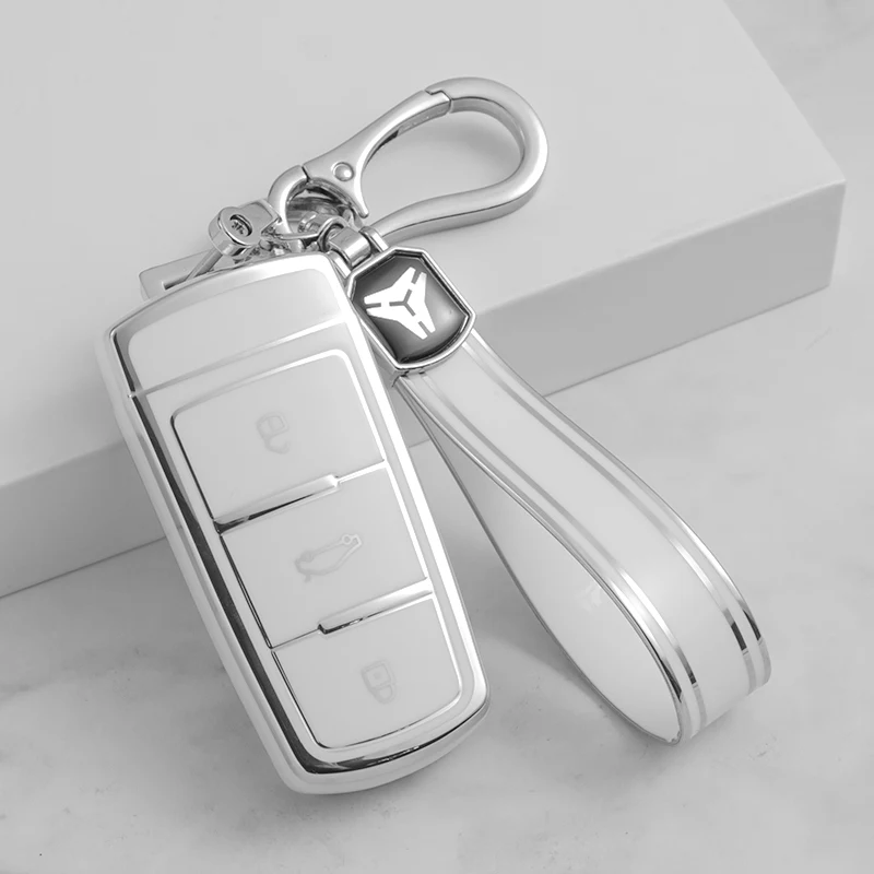 Silver Tpu Car Key Case Cover Keychain for Volkswagen VW Passat CC 3C B5 B6 B7 B7L R36 Maogotan Control Remote Accessories 3bt