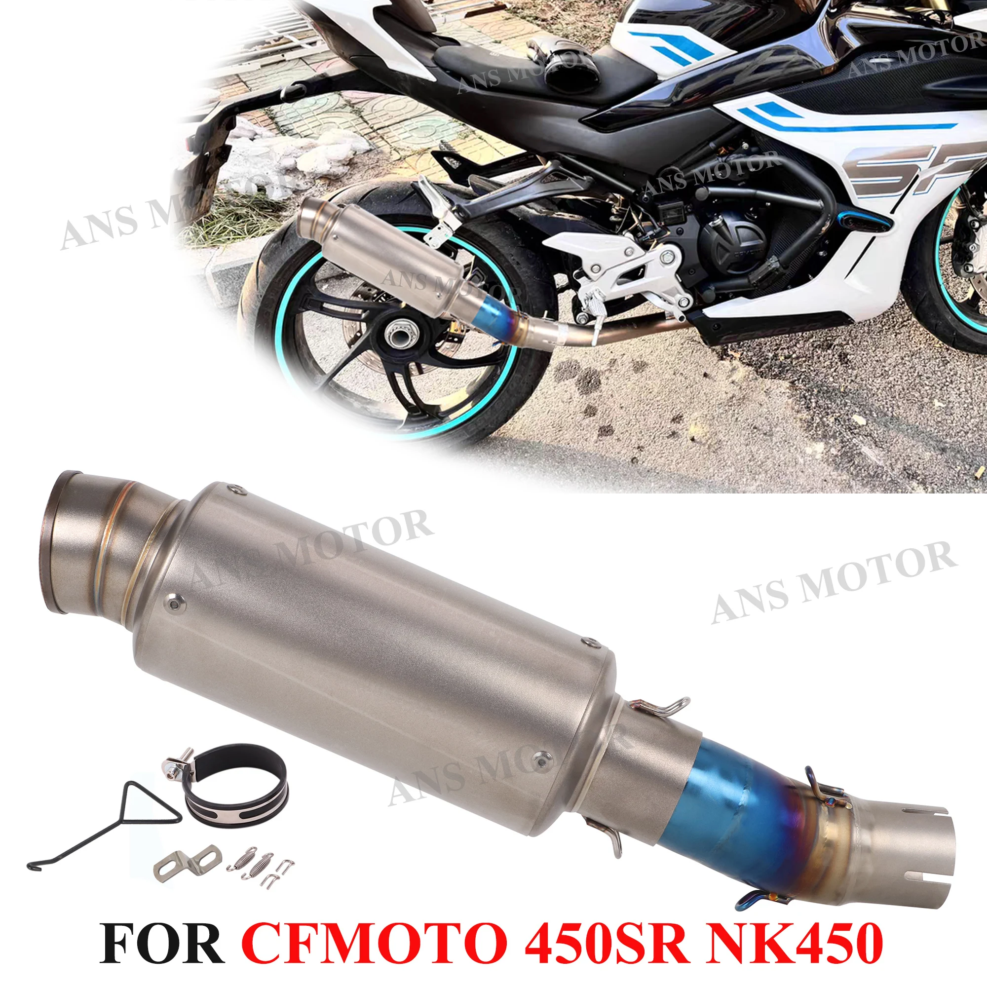 For CFMOTO 450SR 450NK 450SS 2022 -2024 Motorcycle Exhaust  Middle Link Pipe Slip On Pipe 51MM 450SR Exhaust