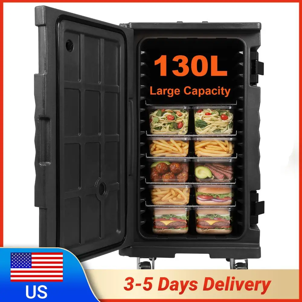 

118QT Front Loading Insulated Food Pan Carrier Stackable Catering Dishbox with Wheels W/Handles for Catering & Transport