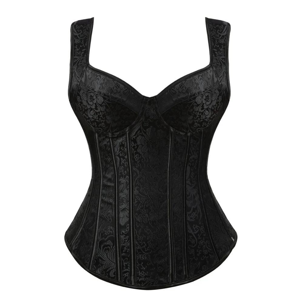 Corsets Bustiers Plus Size Burlesque Flower Shoulder Straps Corset Overbust Top Lingerie Gothic Fashion Black Halloween Costumes