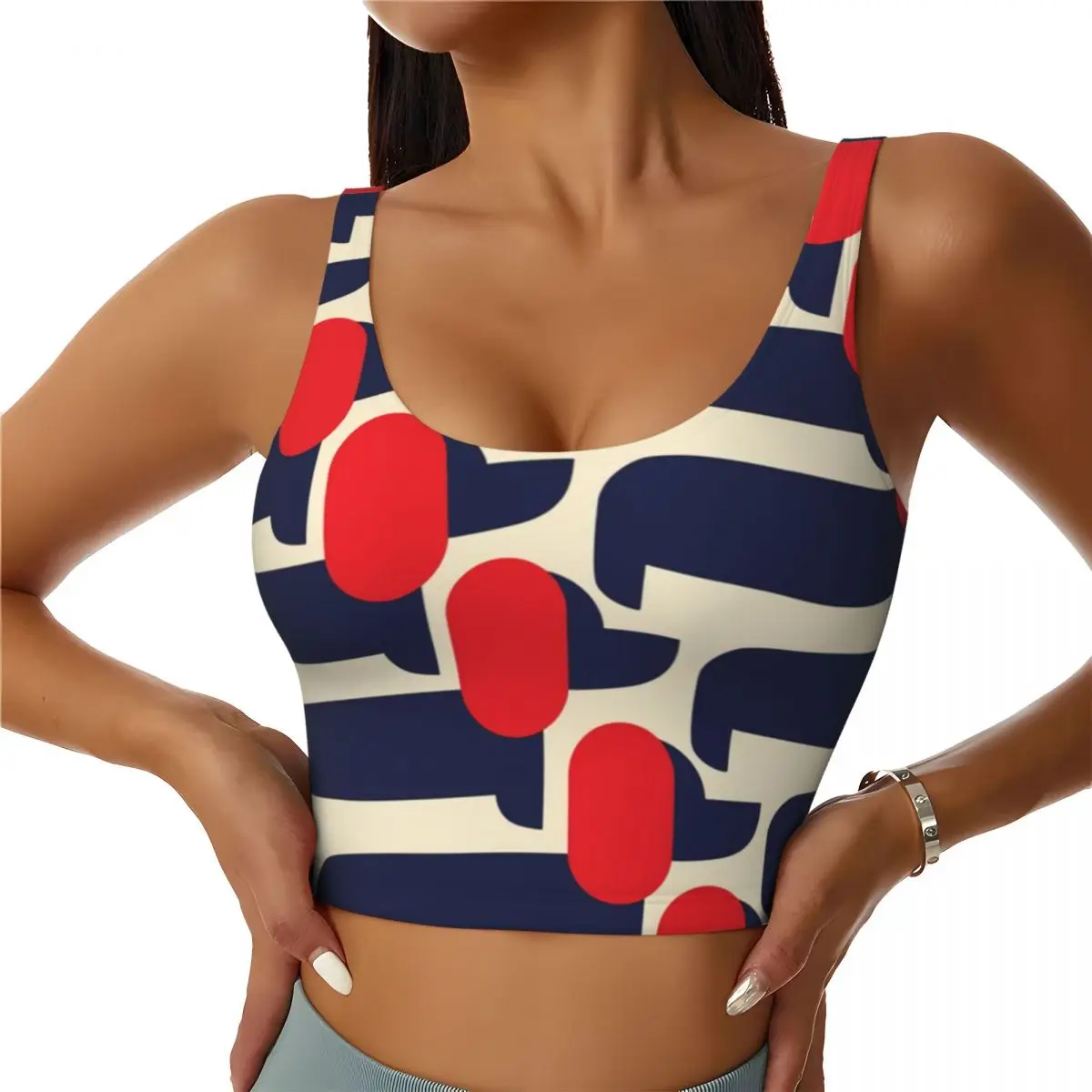 Custom Orla Kiely Workout Crop Tank Tops Women Print Red Dog Show Yoga Sports Bras