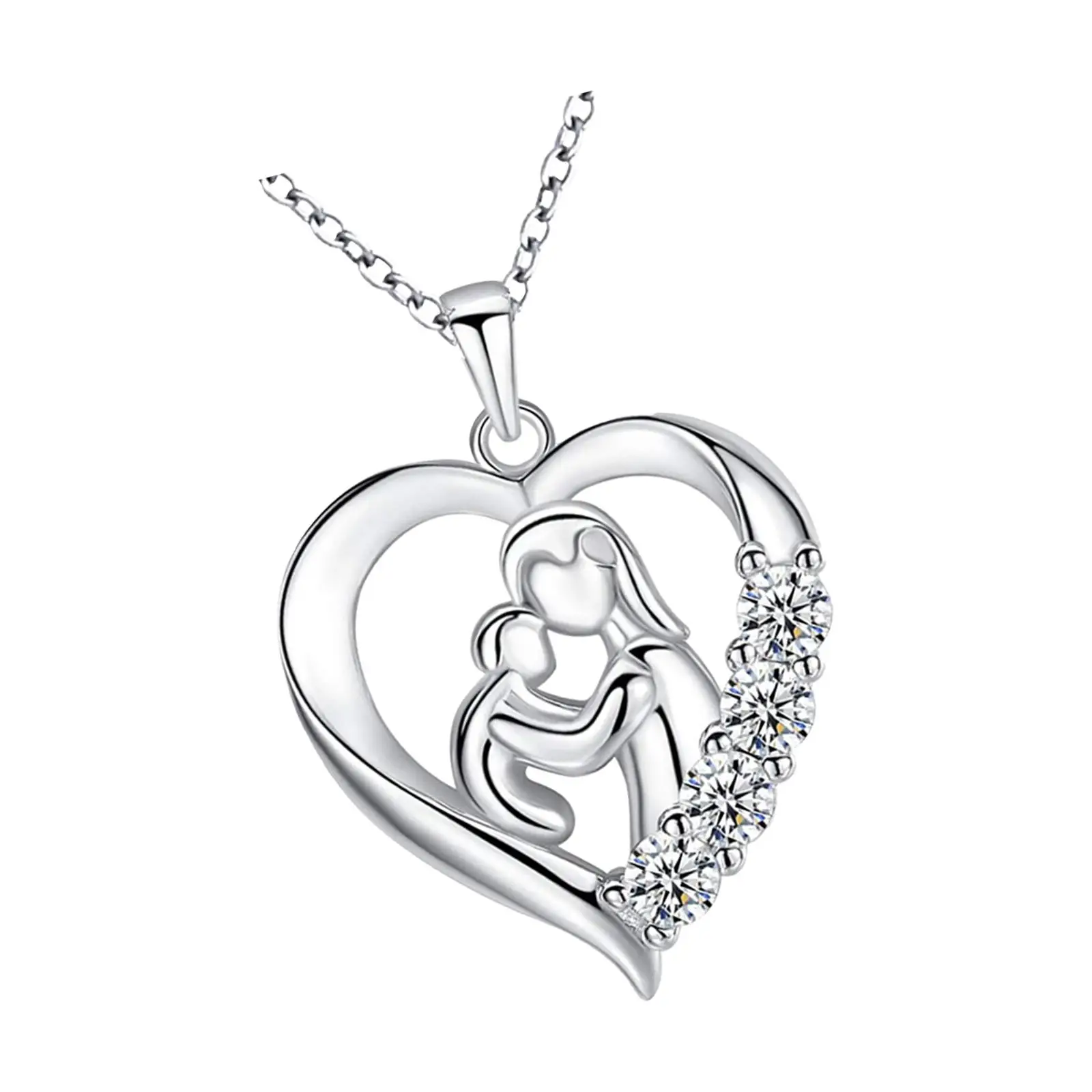 Mother and Child Love Heart Pendant Necklace Jewelry Gift Mother Daughter Necklace for Mom Daughter Grandmother Women Party