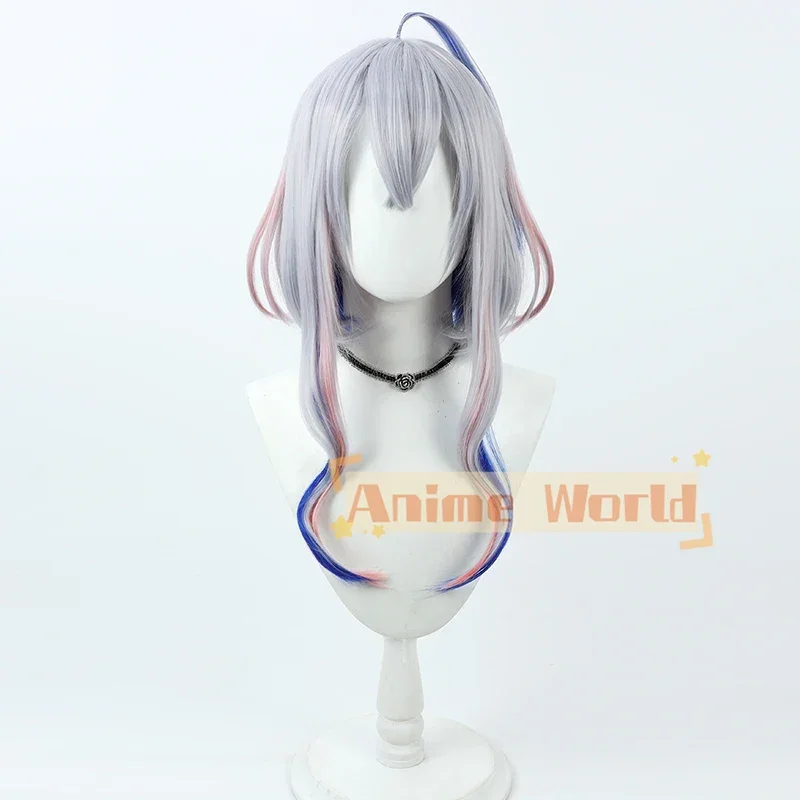 Vtuber Amane Kanata Cosplay Wig 55cm Silver Blue Mixed Pink Heat Resistant Synthetic Hair Halloween Role Play + Free Wig Cap