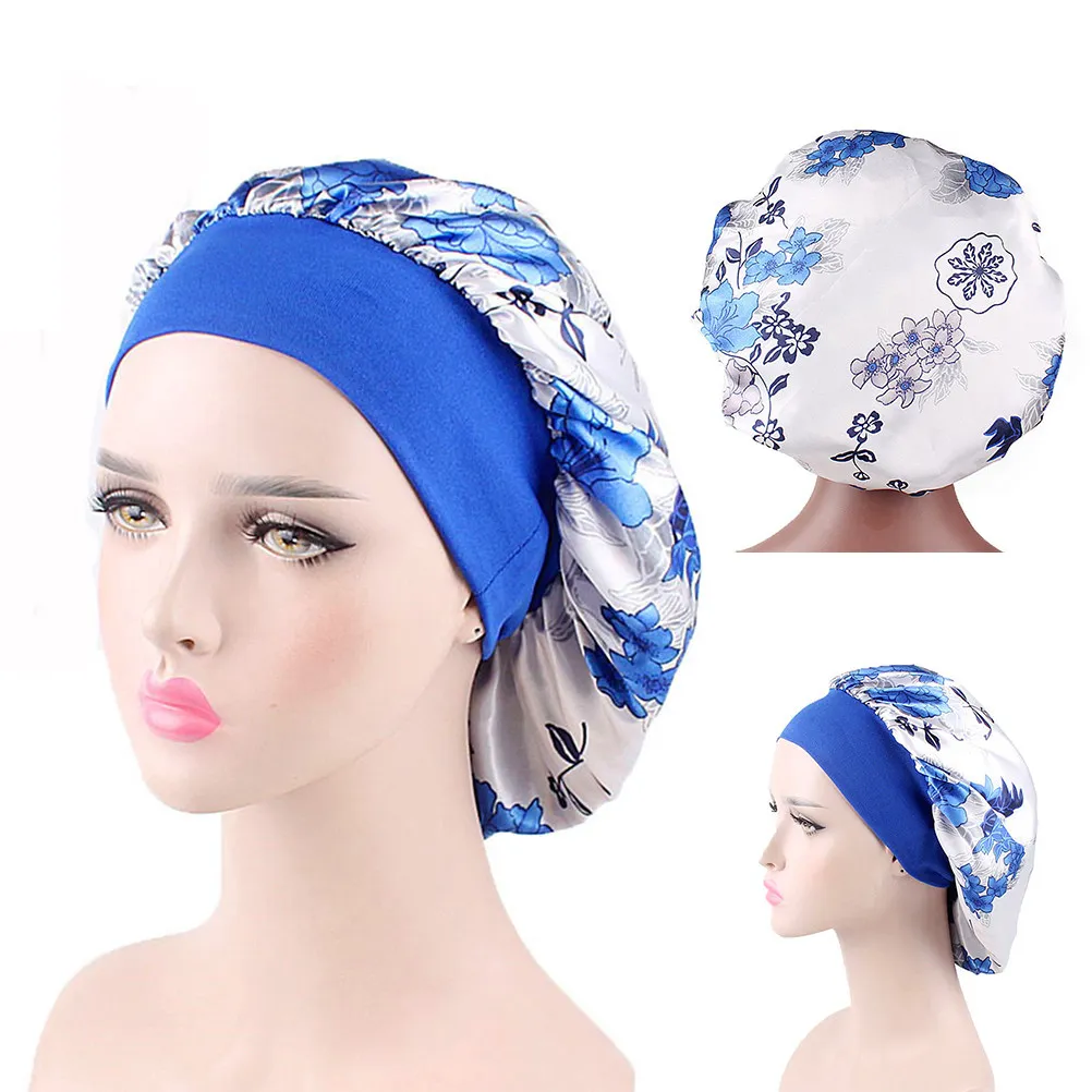 

4 Pcs Pink Sleeping Cap Satin Machine Washable Hat Floral Wide Side Hair Loss Purple