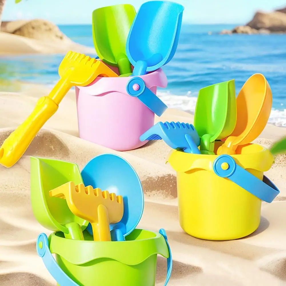 

4Piece Kids Beach Sand Toy Set Water And Sand Shovel Beach Bucket Soft Rubber Summer Children Playing With Sand Toys