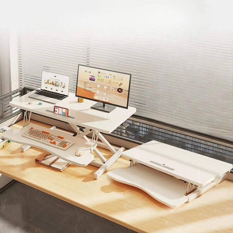 Extra Large Double Deck X Structure Gas Spring Height Adjustable Laptop Desktop Stand Non Slip Base Foldable Standing Desk Riser