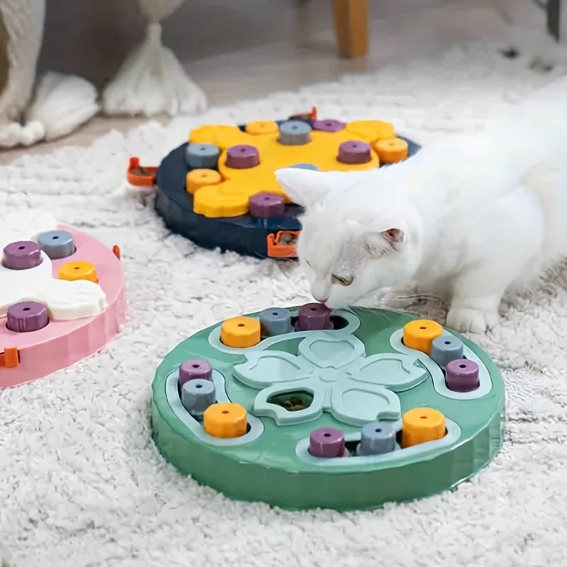 Cat and Dog Feeding Toys, Brain Boosting Puzzle Bowl with Snack Dispenser - Durable Plastic, Battery Free.