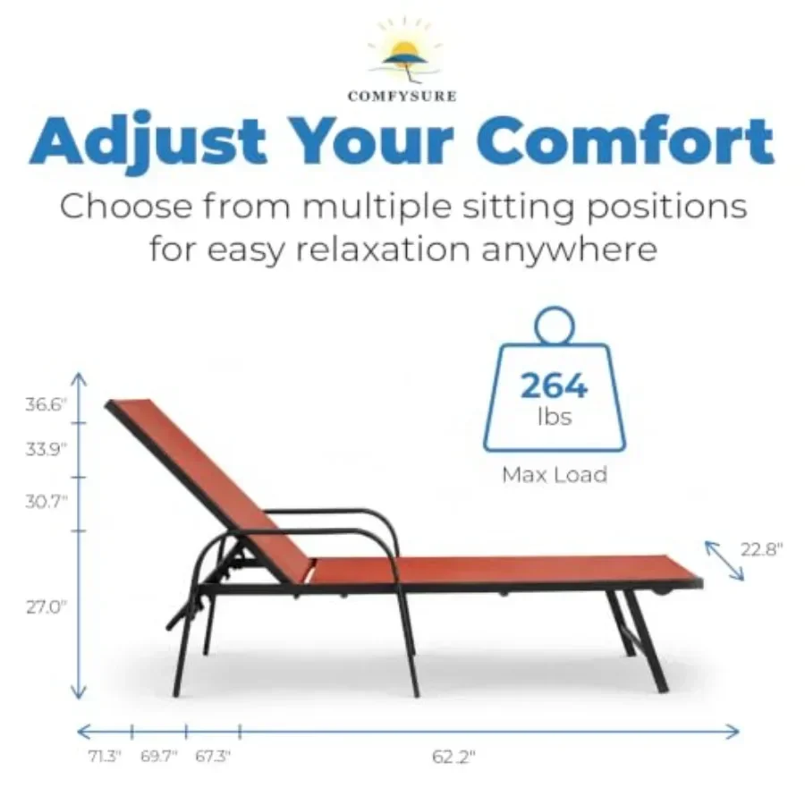 Metal Outdoor Lounge Chairs, Set of 2 with Armrests 5-Position Adjustable Recline, Weather-Resistant Anti-Rust Finish Patio, De