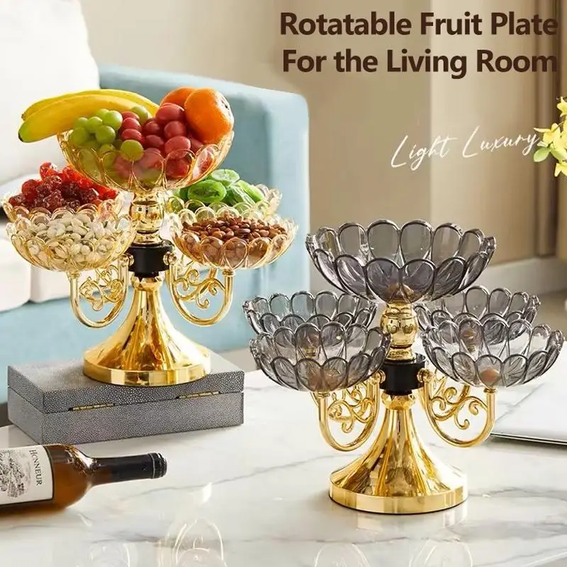 [S]Multi Layered Rotating Crystal Fruit Basket Tray Organizer Stand Lotus Leaf Festival Dinner Party 1PC