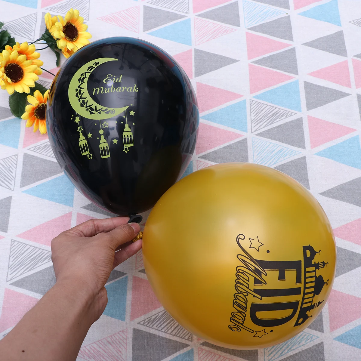 

20 Pcs Latex Balloons Crescent Moon Mosque Pattern EID Mubarak Islamic Decorations Golden Black naments