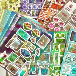 12Pcs Cute Cartoon Dream Core Style Stickers Laser Star Japanese Early Retro Decoration for Scrapbook Journal Kawaii Food Decal