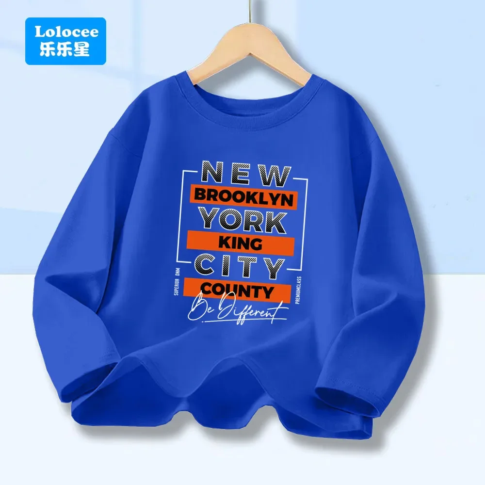 

Boys' Spring Autumn Cotton Casual T-shirt Teens Fashion Long Sleeve Brooklyn New York Letter Printed Round Neck T-shirt ZMNY1