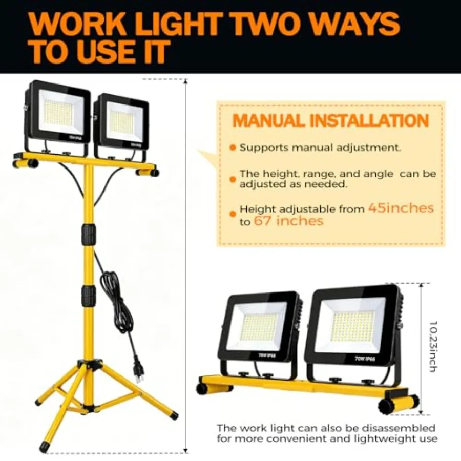 LED Work Lights with Stand 21000 Lumen - Work Light Waterproof Foldable Tripod 6 500 Kelvin Extended Cord for Outdoor and Indoo