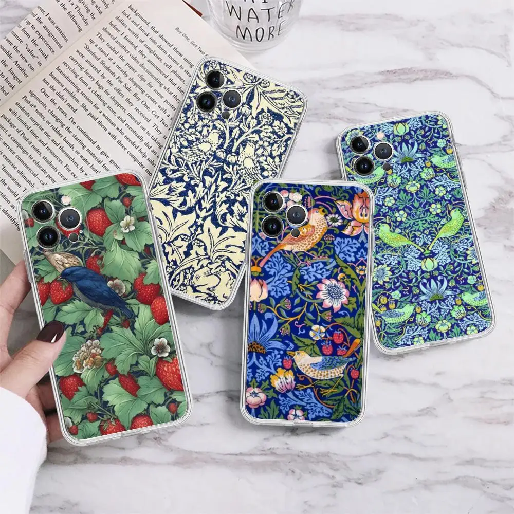 William Morris Strawberry Thief Phone Case For IPhone 15 14 13 12 Mini 11 Pro XS Max X XR SE 6 7 8 Plus Soft Silicone Cover