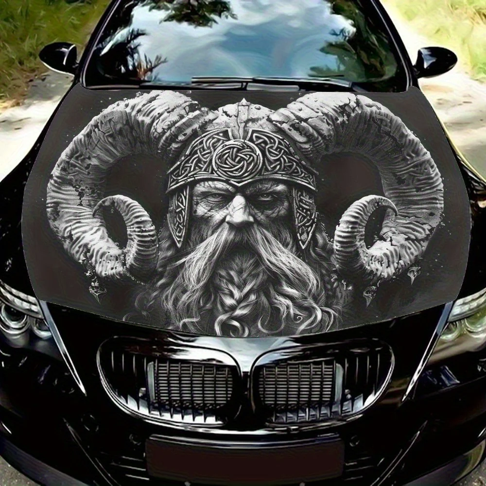 

Viking Warrior Car Hood Decal - Durable PVC Vinyl Wrap For Engine Protection, Stylish Skull & Lightning Design, Perfect For Most