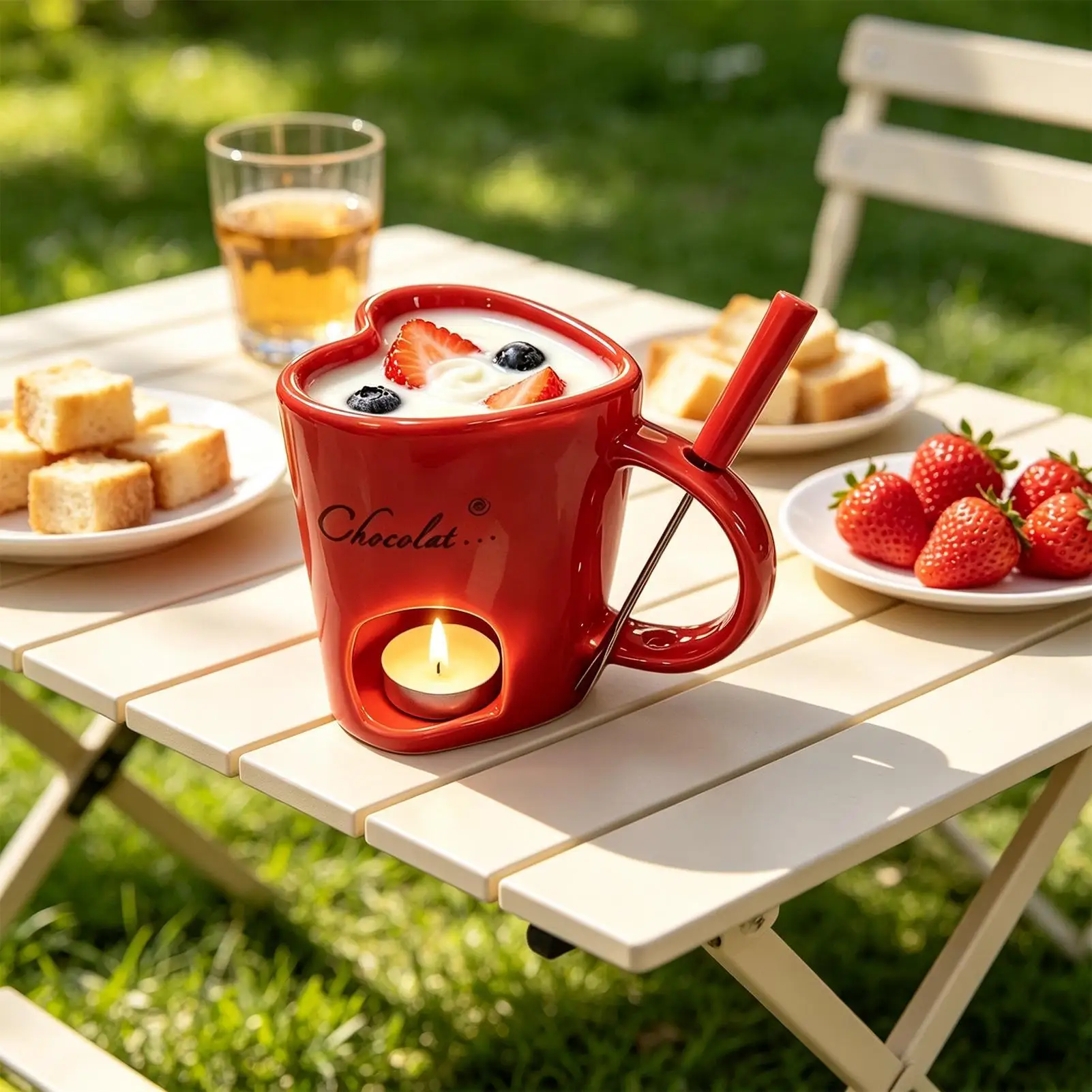 200ml Chocolate Fondue Mug With Fork Melting Cups Hot Pot Ceramic Melted Cups Butter Warmer Heating Tea Light Melt Pot