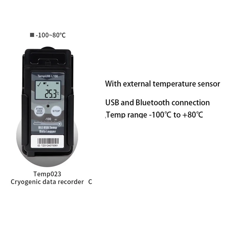 Tempu06 -100°C Low Temperature Data Logger Digital 32000 Points Bluetooth USB Temperature Recorder Forcold Chain Storage