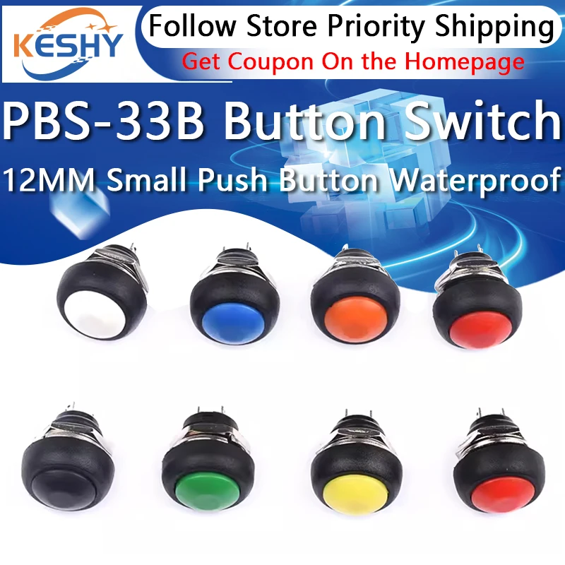 

PBS-33B 12MM Small Pushbutton Switches Waterproof Switch Self-resetting Round Without Locking PBS-33B Push button switch