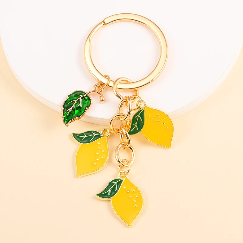 Lovely Enamel Grapes Orange Lemon Keychain Cute Fruit Keyrings For Women Men Handbag Car Key Wallet Decor DIY Jewelry Gifts