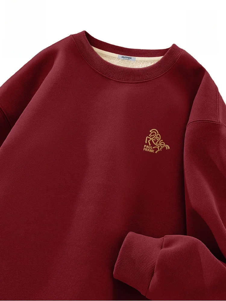 

Thiened Fce Hoodie Red Couple Clothes Men Women Casual Sle round Ne Long Sve Winter Warm Cotton Polyester