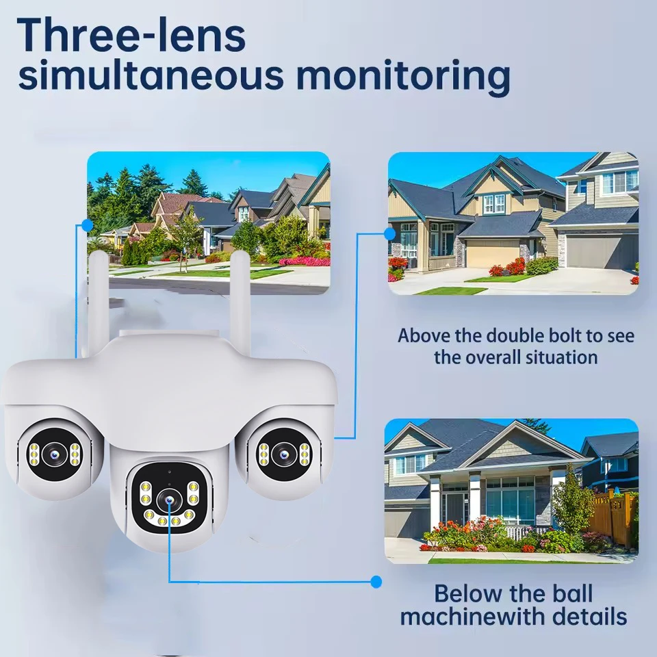 ثلاثة قبة مراقبة 4G كاميرا APP التحكم V380 WIFI الأمن CCTV في الهواء الطلق اللون للرؤية الليلية مسجل فيديو مقاوم للماء