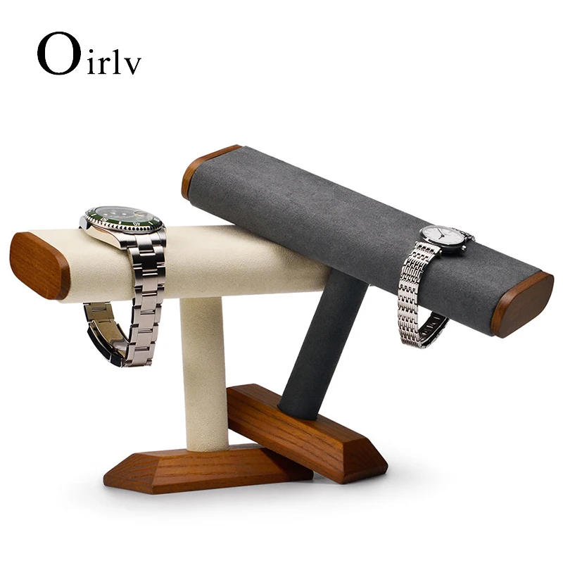 Oirlv Solid Wood T-Bar Watch Display Stand Jewelry Organizer Holder for Watch Bracelet Countertop Table Top Jewelry Tower