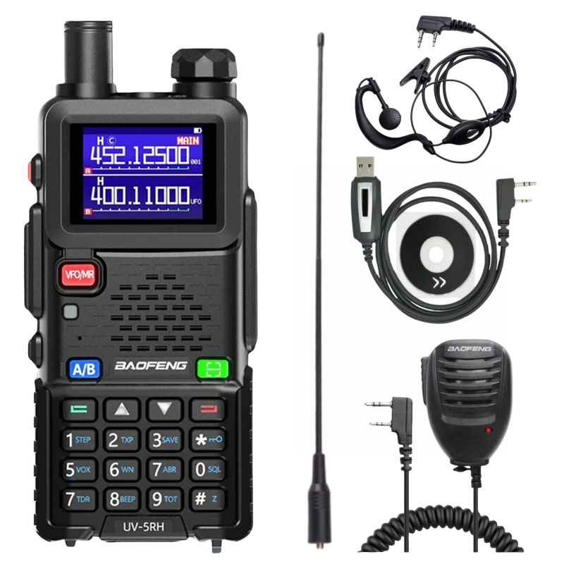 Baofeng UV-5RH Pro Max 15W banda aérea Walkie Talkie sin cables copia frecuencia tri-potencia tipo C NOAA largo alcance 5RM Ham Radio bidireccional