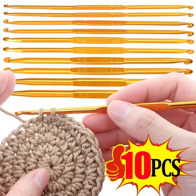 10/1pcs Gold Double Head Crochet Hooks Aluminum Crochet Needles Handicraft Knitting Needles Crocheting Hooks DIY Weave Tools