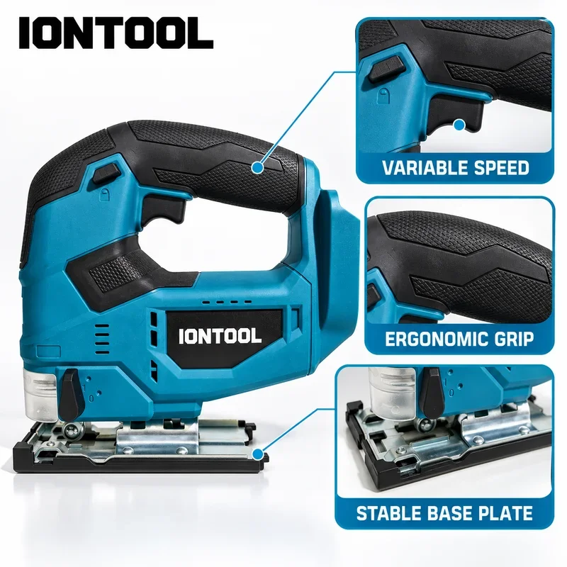 IONTOOL 450W Cordless Jigsaw with Variable Speed 90mm Cutting Depth for Furniture Making and Panel Cutting Tool Only