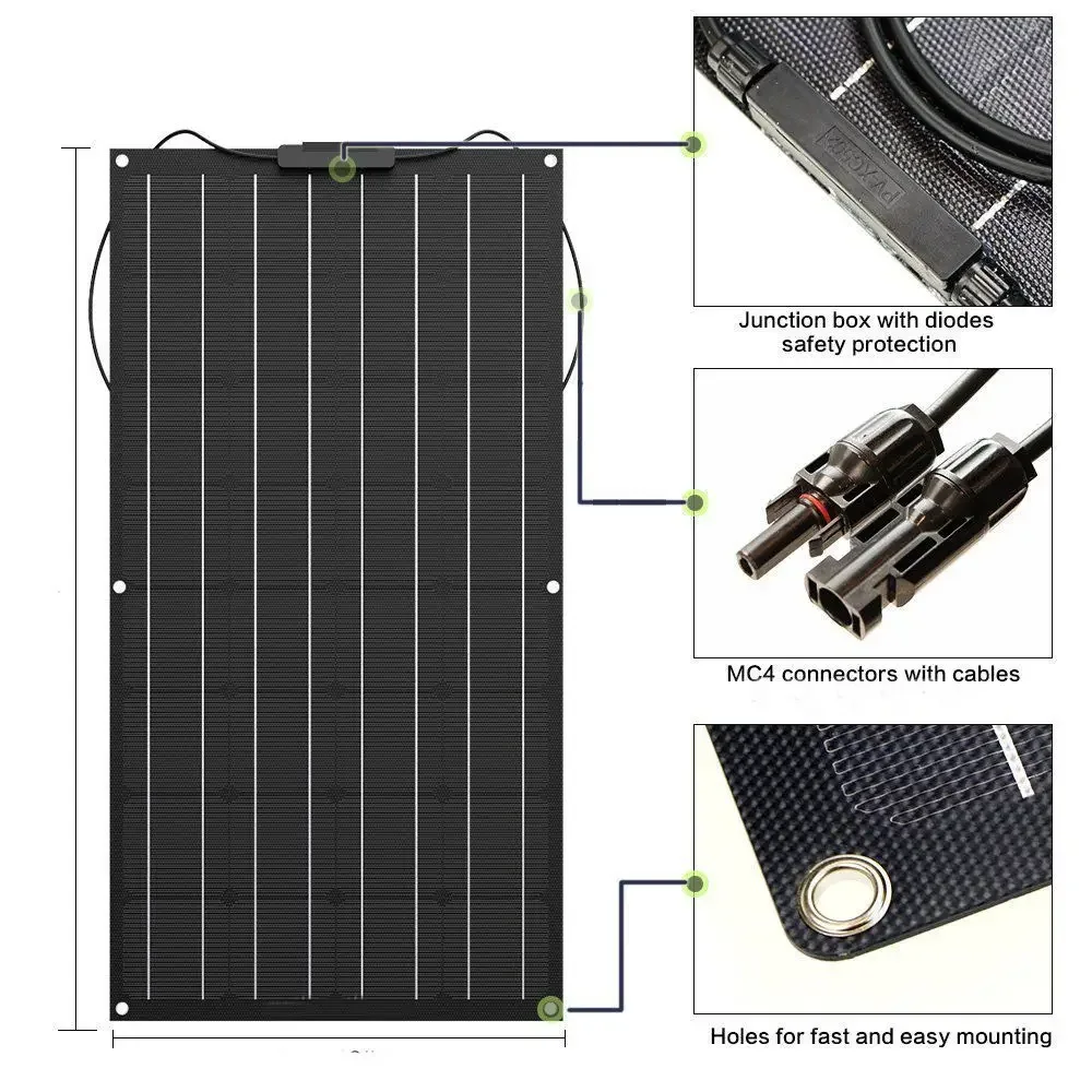 Imagem -02 - Kit Painel Solar Fotovoltaico Flexível Carregador de Bateria Portátil Home Camping e Outdoor Solar Cells 18v 3000w1500w