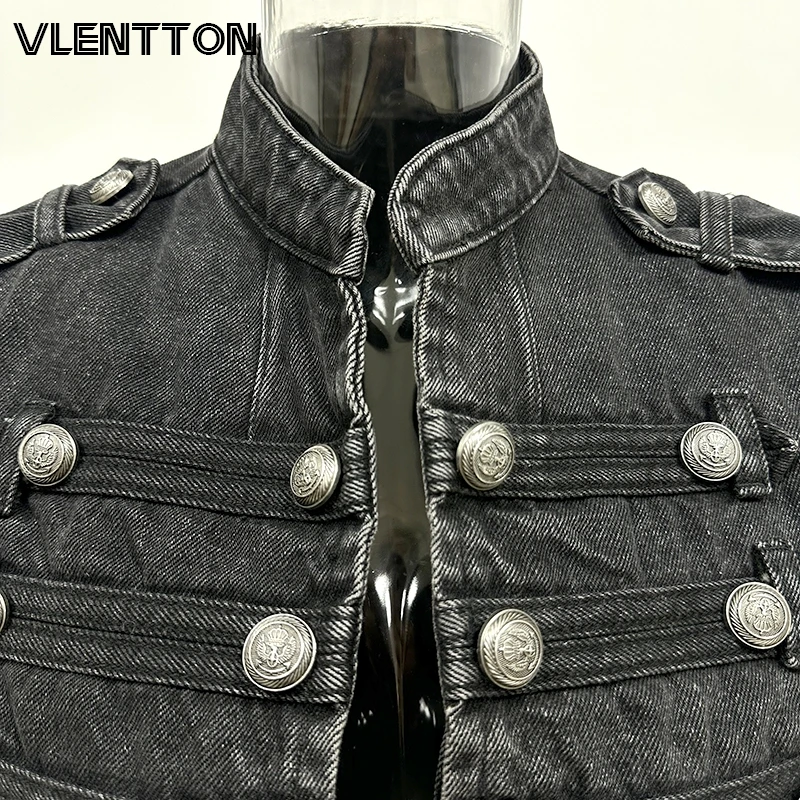 Women’s Vintage Double-Breasted Short Denim Jacket