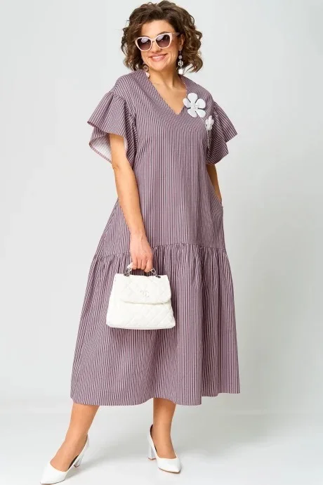 Ladies' Elegant Classic Striped Ruffled-Sleeve V-Neck Slimming Dress