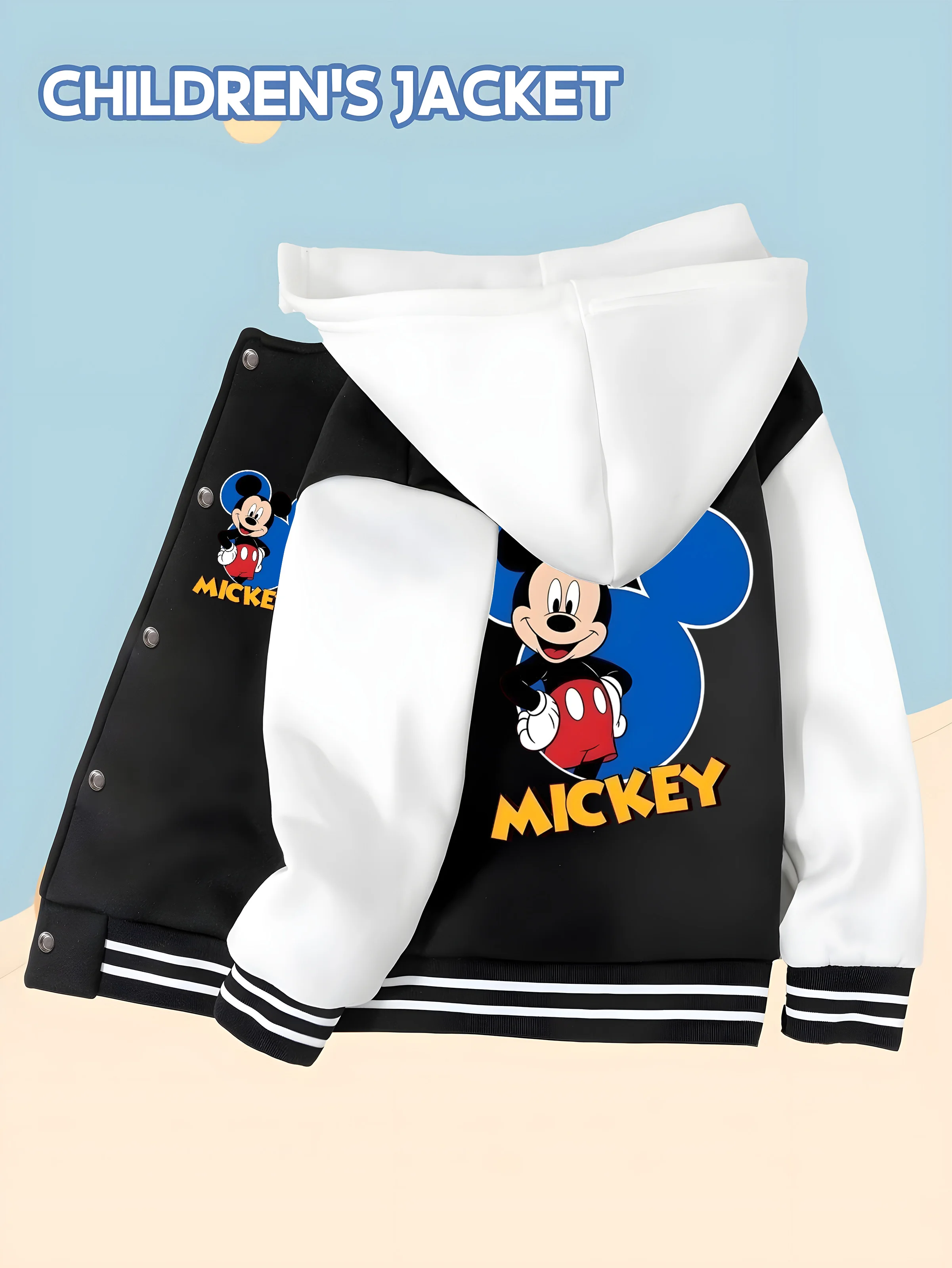 

MINISO Disney Mickey Classic Boys' Baseball Jacket - Disney Mickey Mouse pattern double-sided print for versatile casual wear