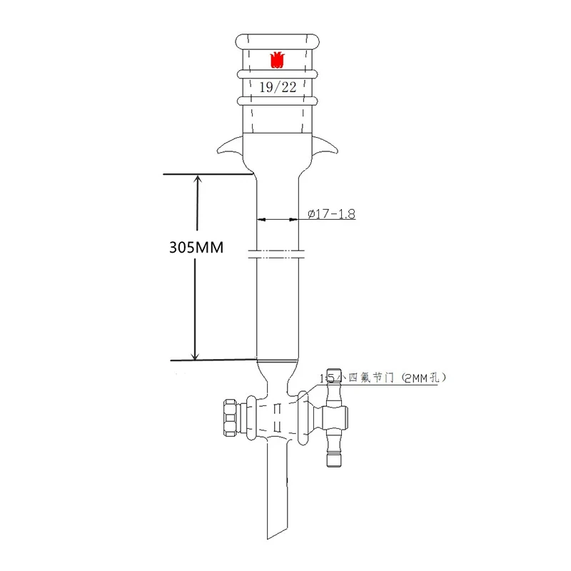 SYNTHWARE Flash chromatography column with sand plate and hookup, Enhanced joint 19/22, 2mm PTFE valve aperture, C189